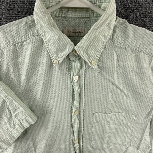 Ermenegildo Zegna Striped Turkey Short Sleeve Button-Down Medium Green Pocket - Picture 1 of 12